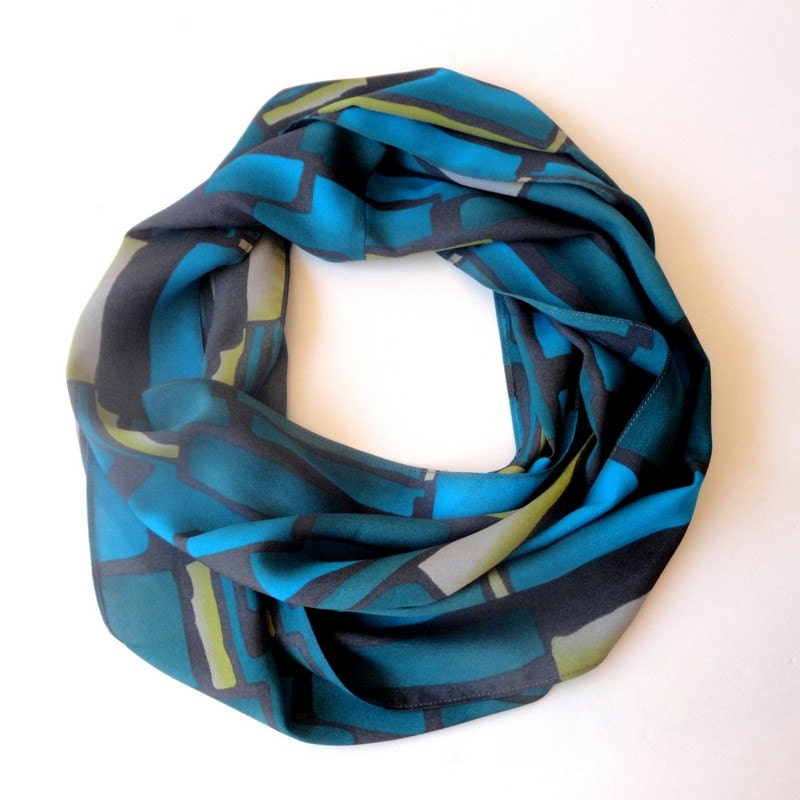 trendy infinity loop scarf , neck accessory , fashion ,women scarves, green , blue - aqua, yellow green , gray , colorful summer accessory