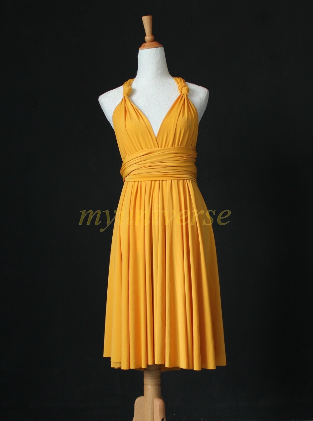 Yellow Infinity Dress Bridesmaid Dress Knee Length Wrap Convertible Dress Evening Cocktail Dress