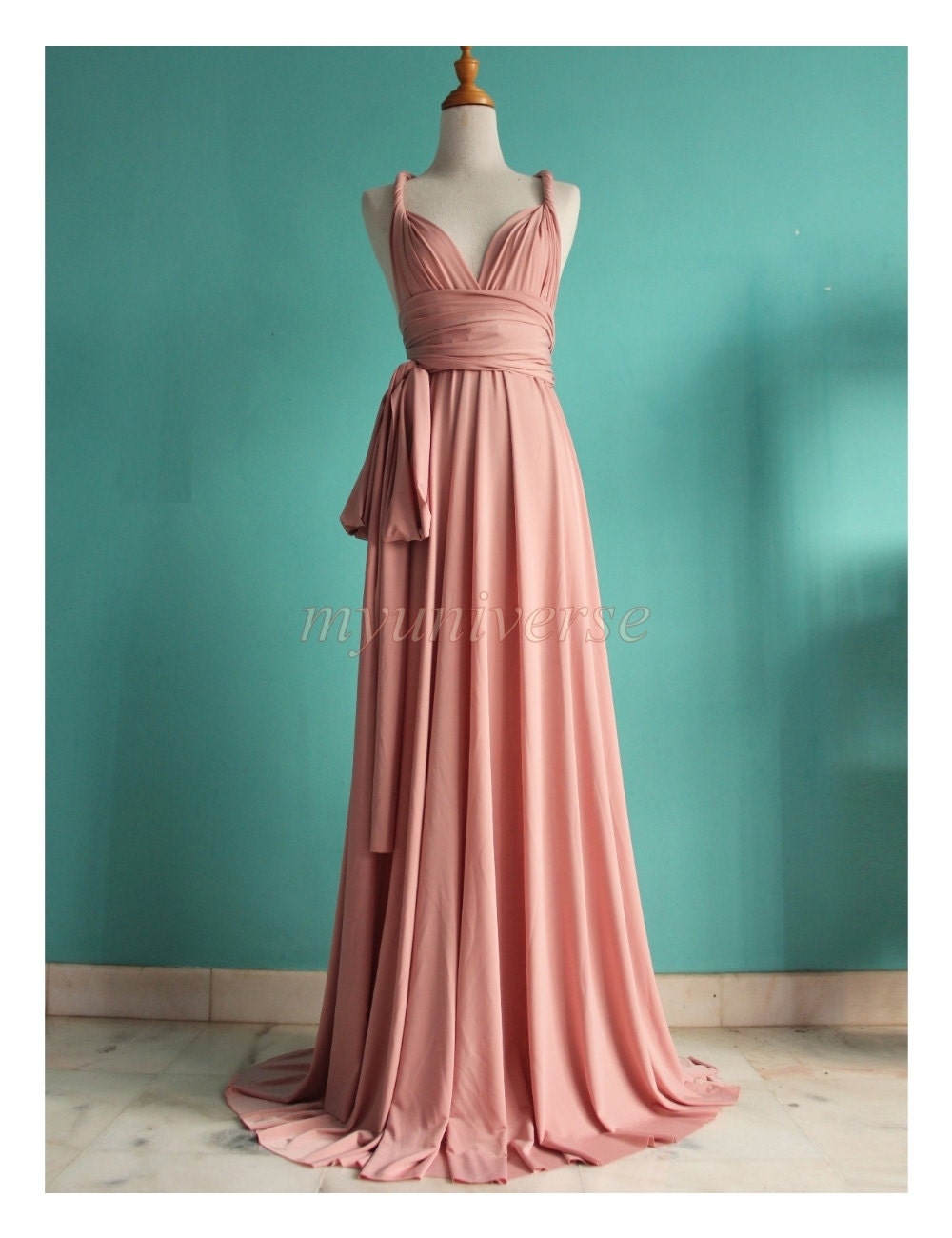 Dusty Pink Wedding Bridesmaid Dress Wrap Convertible Dress Peach Infinity Dress Maxi Dress