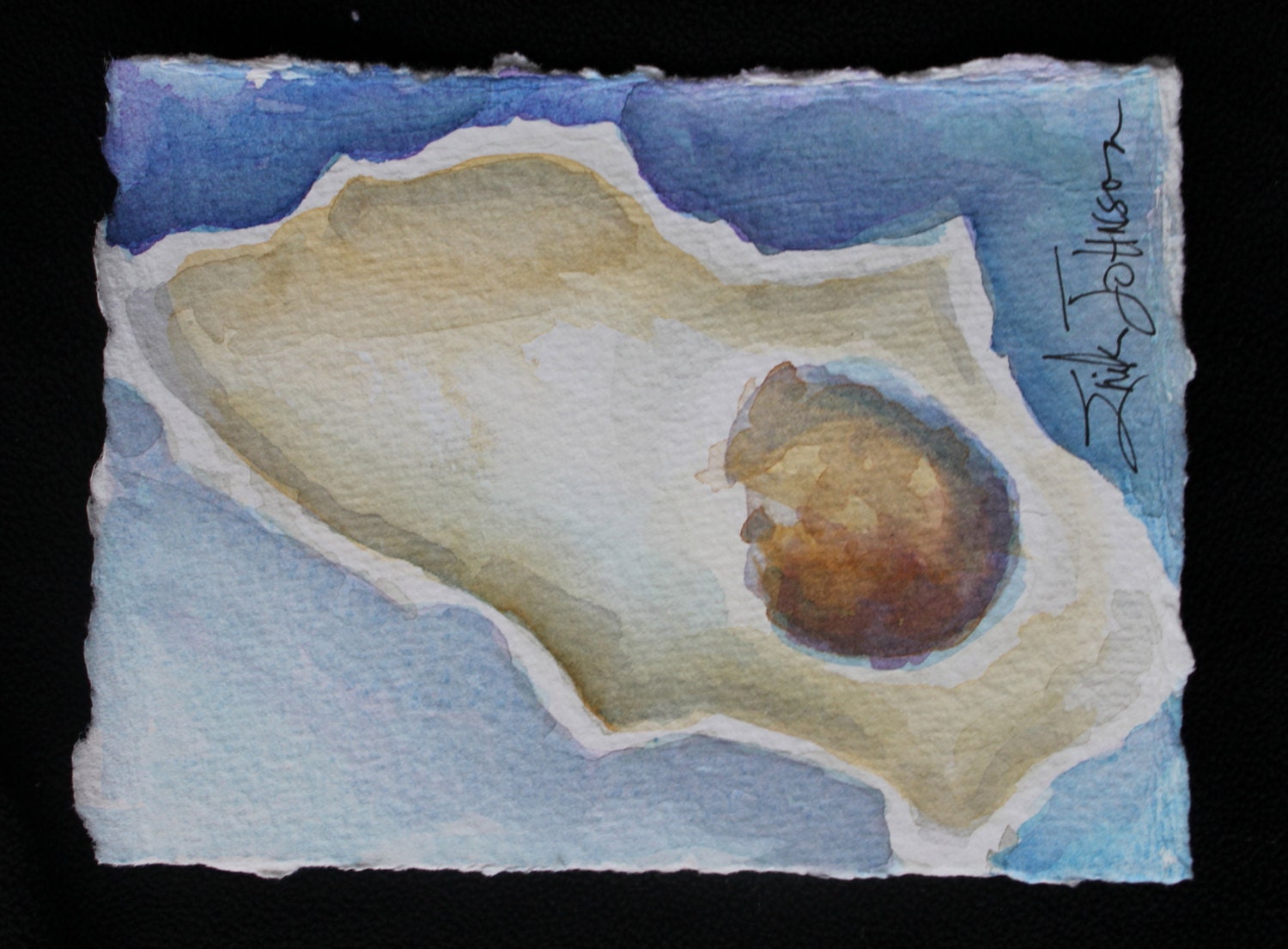 Oyster Shell Original water color painting approx.  5 x 6 3/4 Inches - coastal art - beach house- condo art - ocean