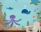 Ocean Wall Stencils for Girls Room, Underwater Girls Wall Mural - 45 Sea Theme Wall Stencils - FREE SHIPPING (USA)