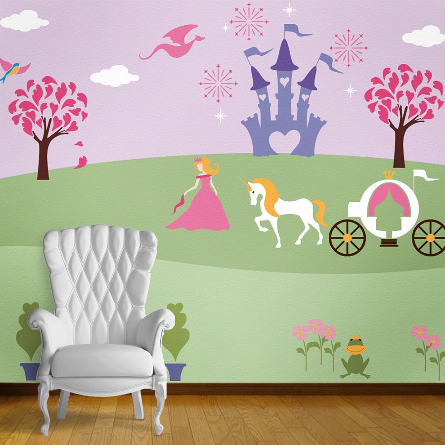 Princess Wall Art, Baby Girl Wall Mural Kit, 23 Wall Stencils in Princess Theme