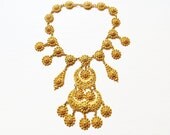 HUGE Vintage Statement Necklace Gold Victorian Etruscan Revival 1960s Jewelry Runway Bib Collar