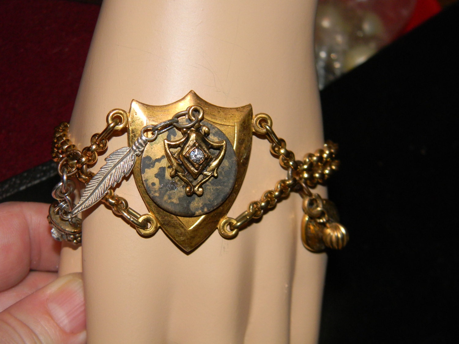 Game Of Thrones Kaleesi Shield Bracelet .Baroque Rennisance Medievial jewelry. Gold Coin Aged brass Bracelet