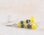 Small Beadwork Earrings Yellow Swarovski Crystal Earrings Spring Summer Jewelry