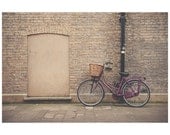 maroon purple bike cambridge photo print - whimsical fine art color photography, wheels, wall, brick, transport - 14x11 - oohprettyshiny