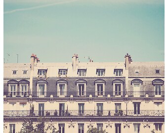 paris building color photo print - whimsical fine art architecture photography, leaves, roof, window, home, mint, white, france - 12x12