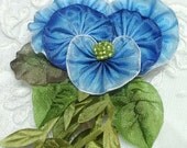 French Ribbonwork Pansy Ribbon Work Flower Brooch