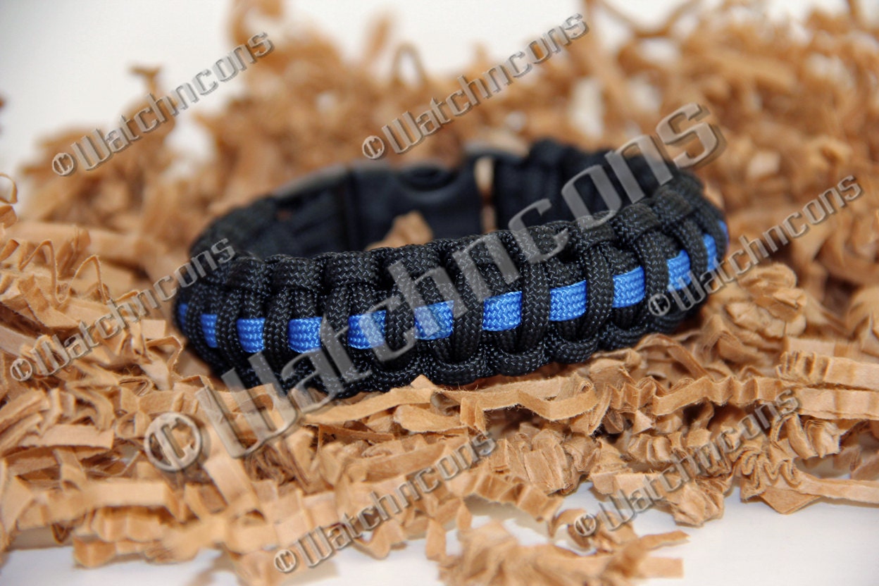 Thin Blue Line Original Thick Width 550 Paracord Survival Bracelet Band Strap - 9" Wrist Size