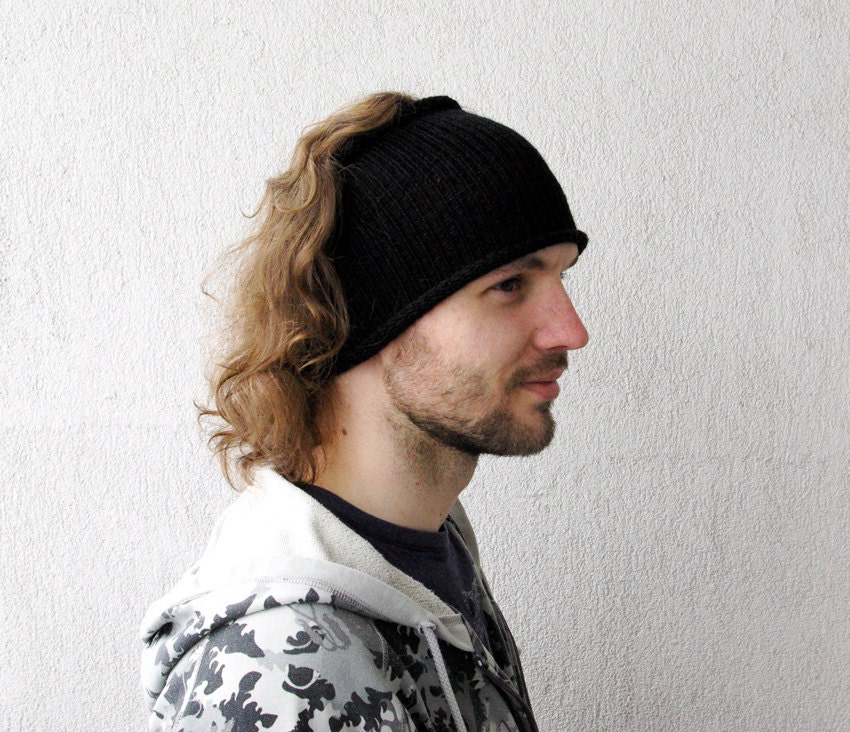 Knitted Mens Headband Guys knit hair wrap - Black Unisex Adults Dread band