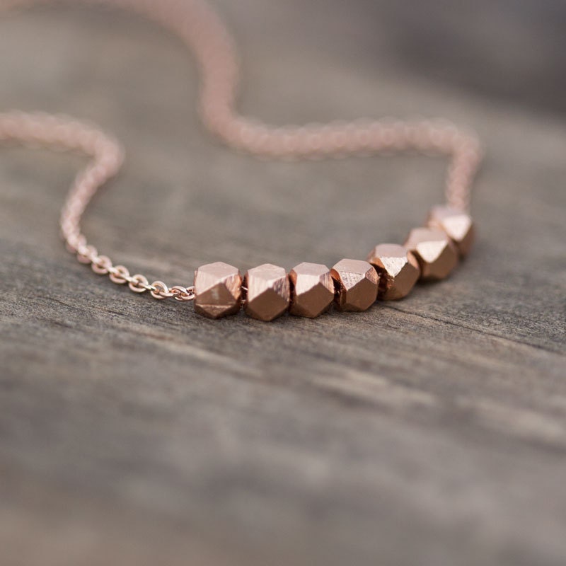 Rose Gold Nuggets Necklace / Simple Minimalist Pink Gold Necklace / Rose Gold Jewelry - burnish