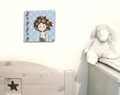 Toddler Girls Room Decor - A Canvas Illustrated Print in Pale Blue & Pink Roses