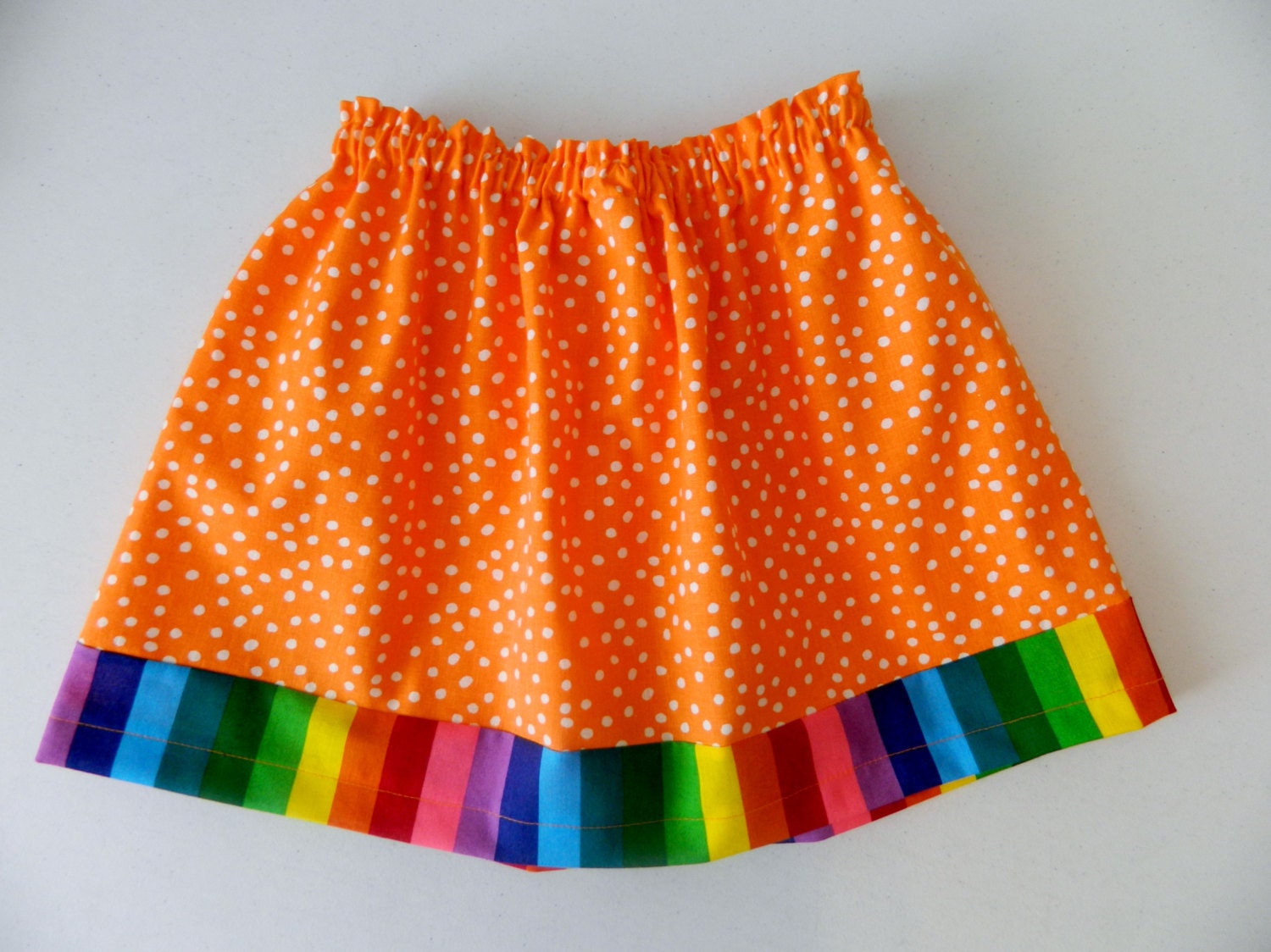 Rainbow girl, toddler, baby skirt with bright bubble gum yellow green blue orange polka dot colors NB -16 Fun for summer and birthdays
