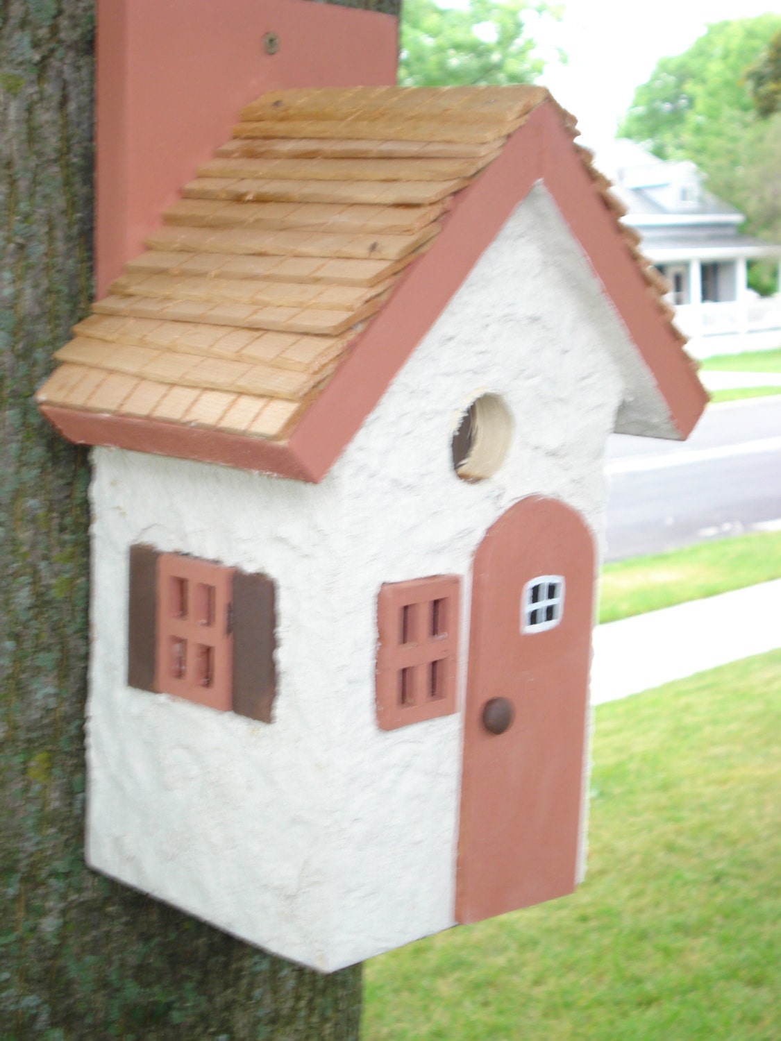 Species Specific Sized  Cedar Roof, Stucco Birdhouse