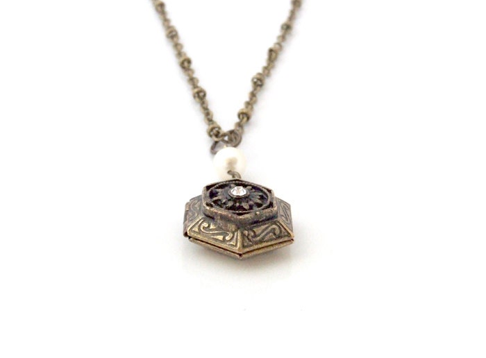 Hexagon Vintage Brass Locket Necklace