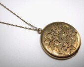 Vintage 12K Gold Filled Floral Engraved Signed Locket Necklace