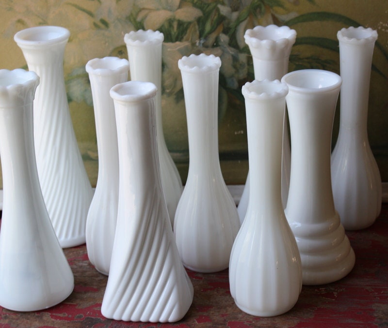 Set Of 10 Milk Glass Vases For Wedding Event Or Home Decor
