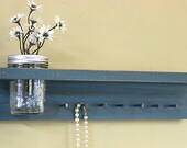 Jewelry Holder Storage Organization Wall Jewelry Organizer Shelf Teal Blue Mason Jar Frog Lid Necklace Organizer Jewelry Key Holder