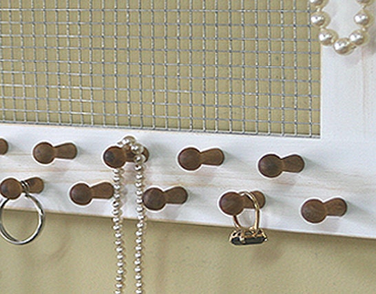 Jewelry Holder Organizer Large Frame Wall Hanging Shabby White Framed Jewelry Holder Earrings Necklaces Knob