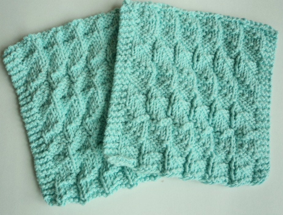 Spring, Handmade Dishcloths, Knitted, Square, Robins Egg Blue, Ripple Design
