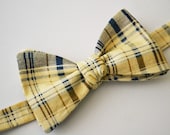 Mens Freestyle Bowtie- Blue and Tan Plaid
