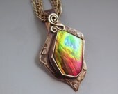 Ammolite Smokey Bronze Patina- Metal Art Pendant Necklace