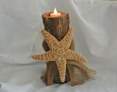 Beach Wedding Centerpiece, Log Candle Holder, Sugar Starfish Decor, Seaside Party Decor