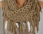 Infinity Scarf Loop Scarf Circle Scarf Fabric Knitted Lace Scarf - Tube Scarf - Milky Brown -fatwoman