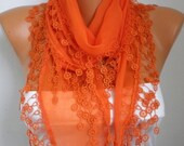 Cotton  Scarf - Shawl - Cowl Scarf - Bridesmaid Gift with Lace Edge   - fatwoman