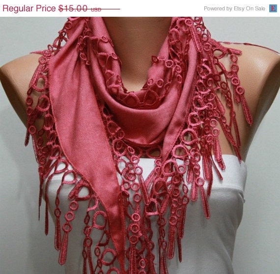 BIG SALE Amaranth Scarf  -  Pashmina Scarf  -  Cowl with Lace Edge