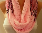 BIG SALE Pink Infinity Scarf Shawl Circle Scarf Loop Scarf Fabric Knitted Lace Scarf Gift -fatwoman