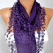 Purple  Scarf  - Cotton  Scarf -   Cowl with Lace Edge   - fatwoman