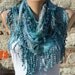 Blue Scarf -  Cowl with Lace Edge - Fatwoman