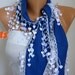Navy Blue Scarf -Pashmina Scarf - Cowl with Lace Edge - fatwoman