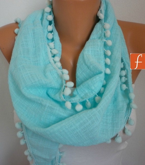 Mint Scarf - Women Scarf Cotton Scarf - Cowl Scarf with Lace Edge - fatwoman