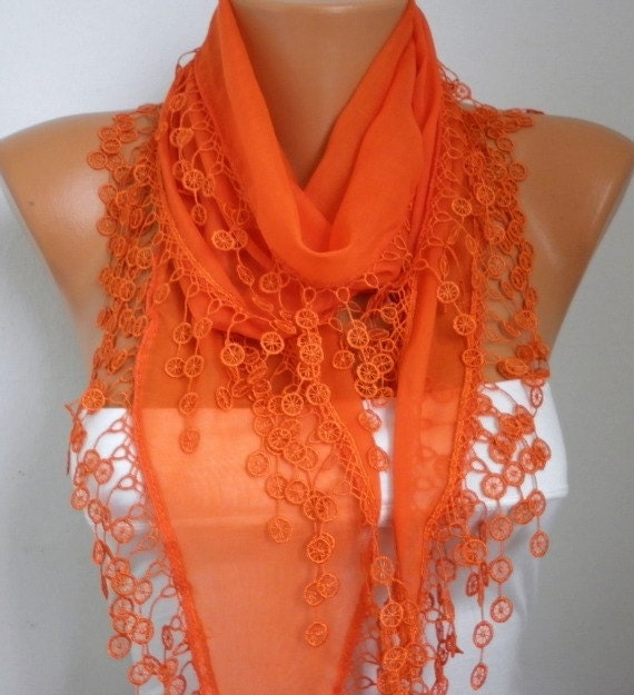 Cotton  Scarf - Shawl - Cowl Scarf - Bridesmaid Gift with Lace Edge   - fatwoman