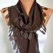 BIG SALE Brown Scarf  - Cotton  Scarf -  Cowl with Lace Edge   -