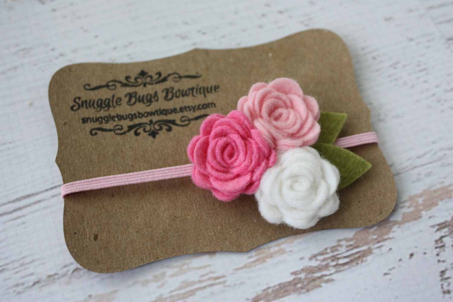 Felt Flower Headband - A Bouquet of Roses in Shades of Pink and White  - Baby Flower Headband , Newborn Baby to Adult