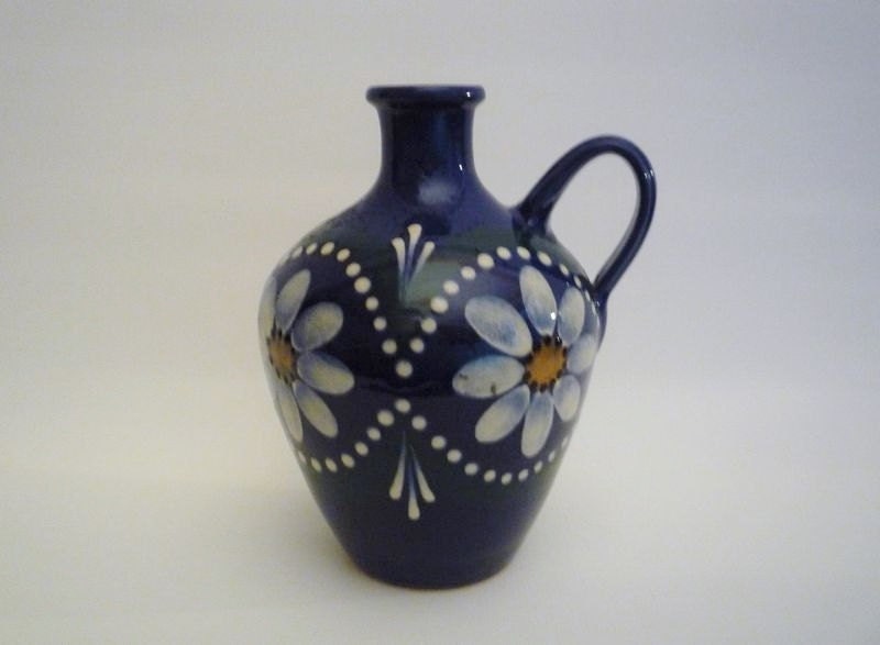 Vintage Big Folk Art Pottery Vase with Handle