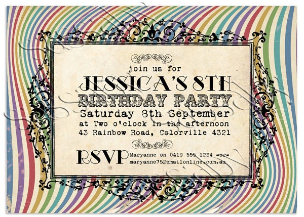 Vintage Rainbow Invitation - Kids, Boys, Girls, Adult Birthday Party DIY PRINTABLE FILE by Sassaby