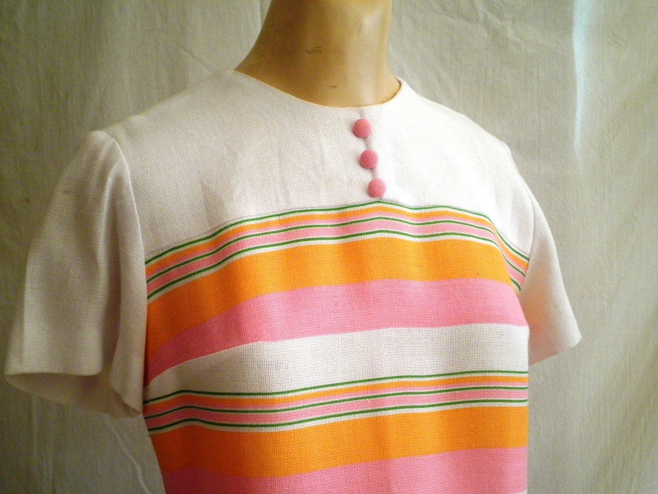 1960s Vintage Striped Summer Mini Dress MOD small 35 bust