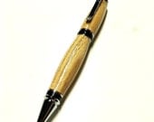 Wood Pen - Ballpoint - Cigar Style - Twist Mechanism - Honey Locust Wood - Chrome Hardware - Black Accents - Black Velvet Pouch Included