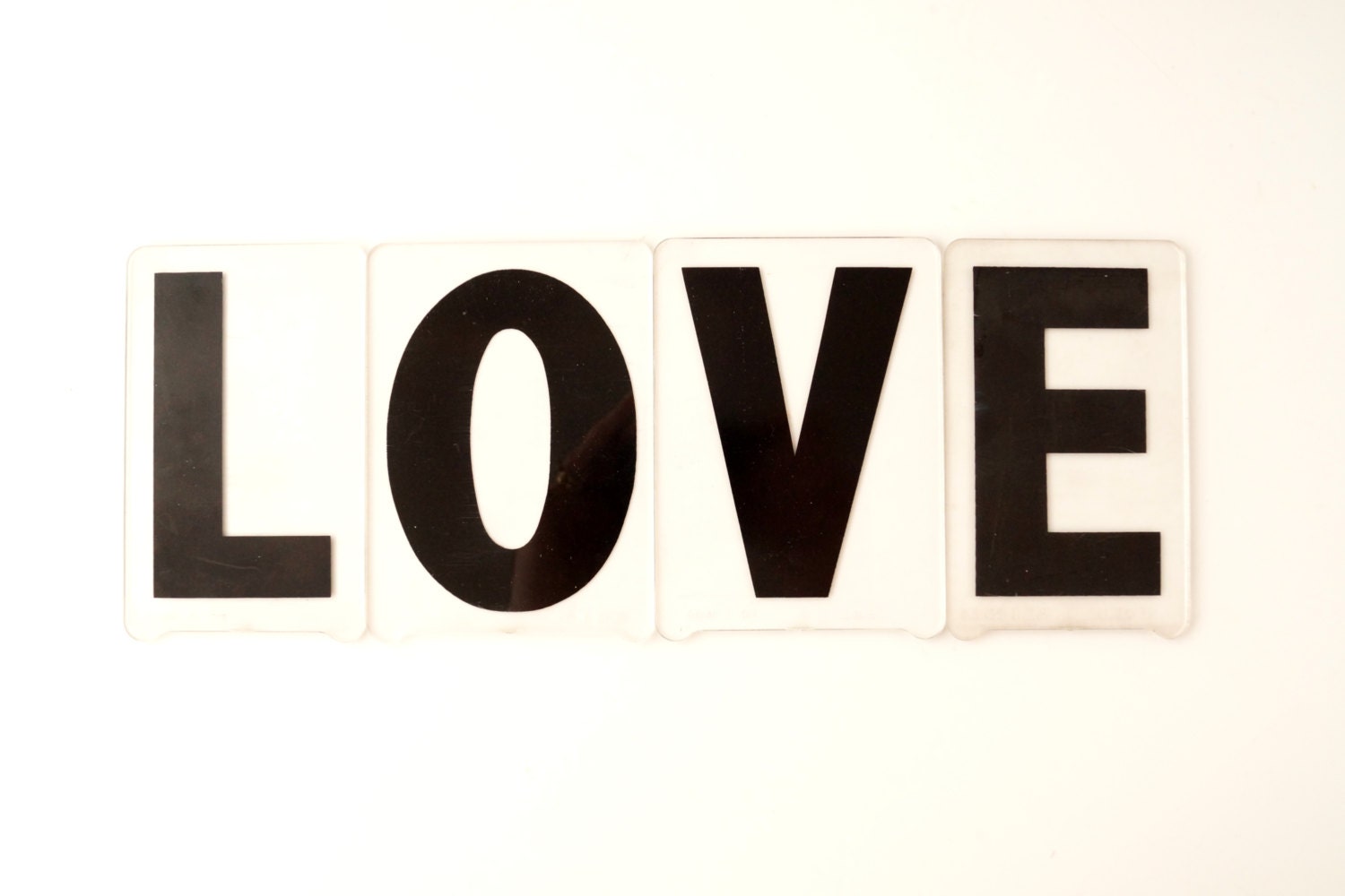 Vintage Sign Letters "LOVE" Black on Clear Acrylic (4 inches tall) - Wedding Decor, Altered Art and More