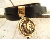 Leather Wrap Bracelet with Mr. Squirrel and Hidden Message