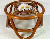 Vintage HandMade Round Bamboo Side Table - Retro Curved Wooden Foot Stool - Handy Portable OutDoor Ottoman