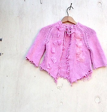 Pink shabby summer gypsy sweater crop  Cardigan shrug Romantic anthropologie Style vintage linen