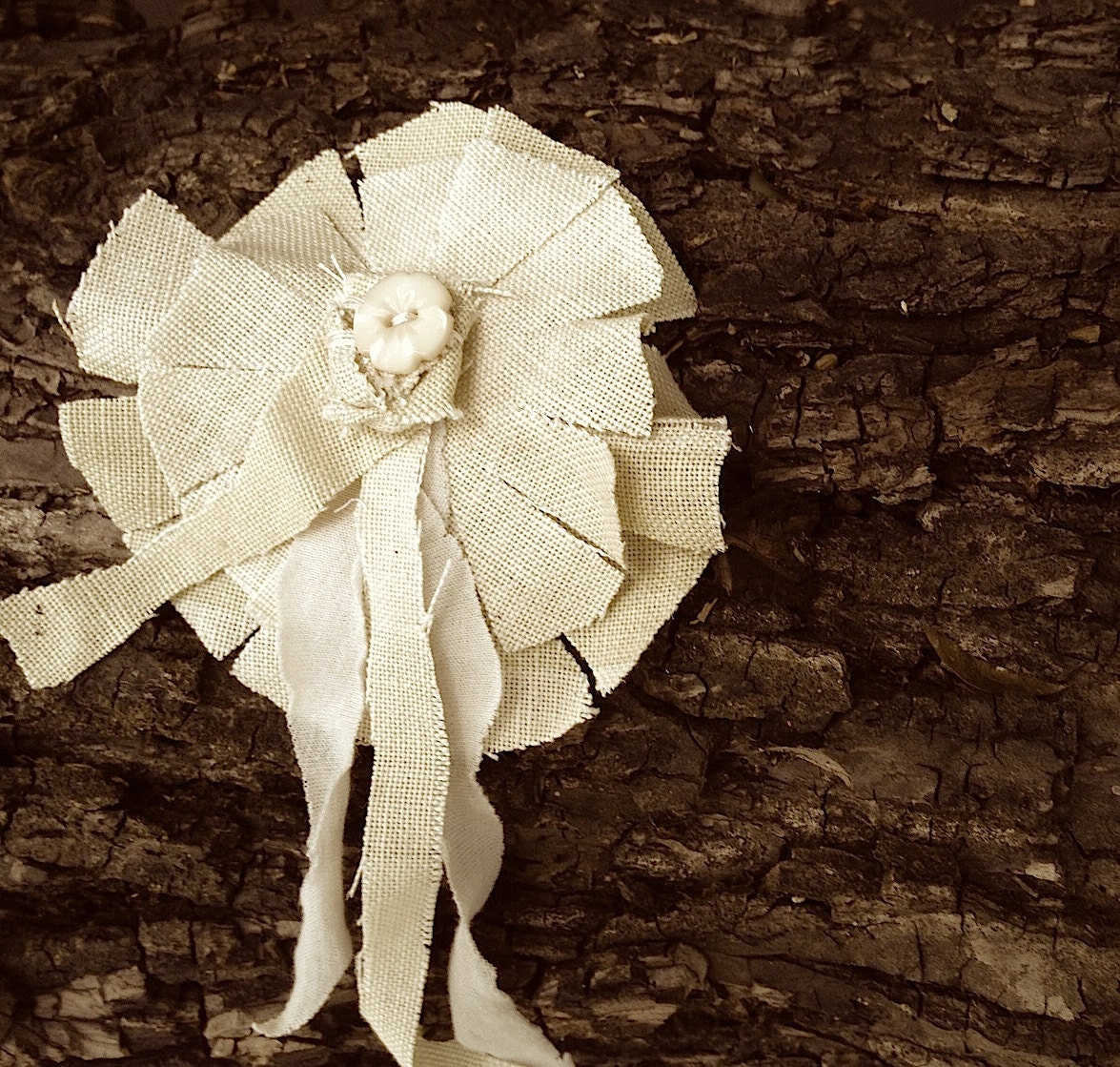 ecru natural linen rustic Shabby Chic Gypsy Girl handmade vintage button homespun jewelry prairie girl anthropologie like pin brooch