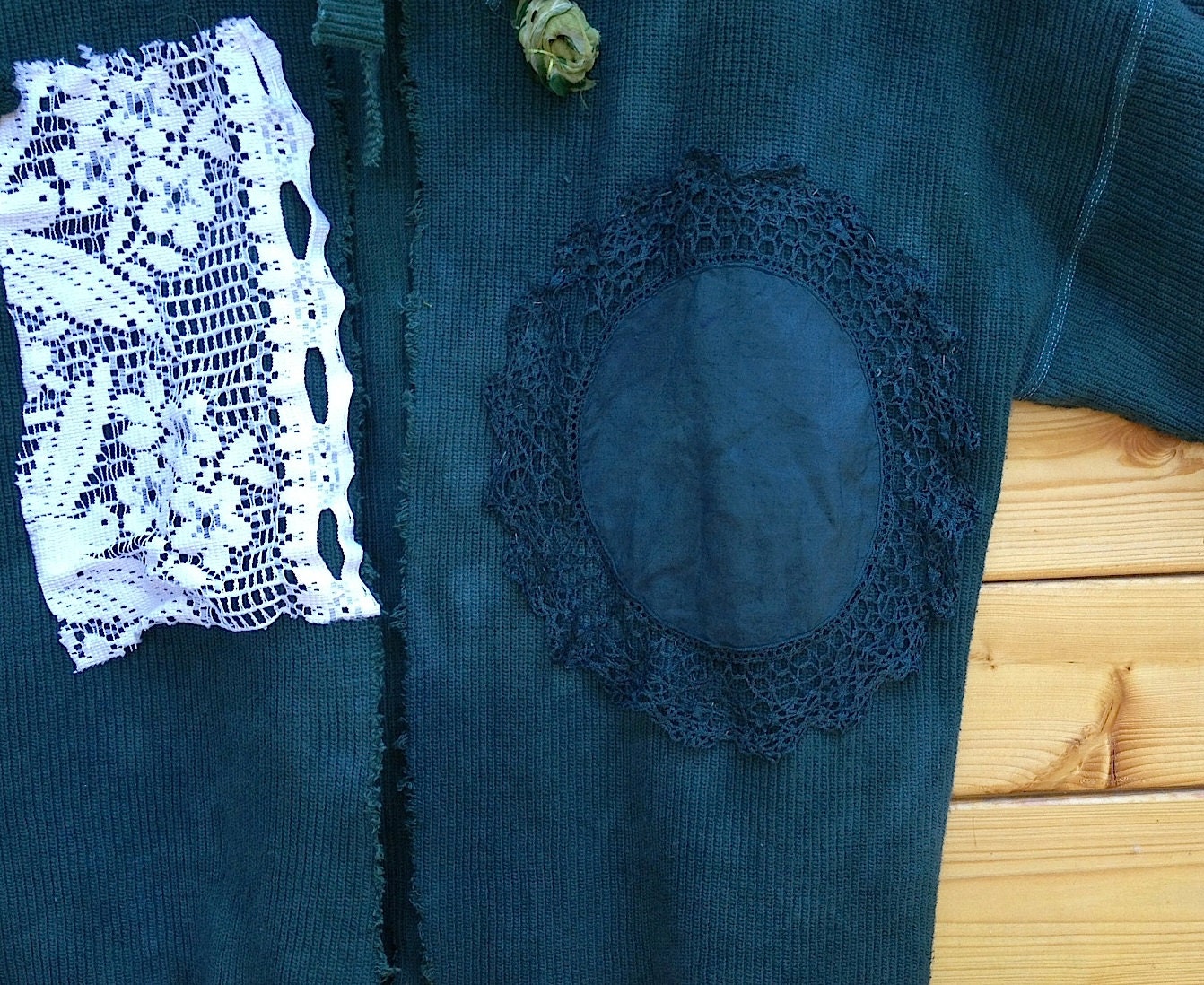 kelly green summer meadow grass tree forest XL Gypsy fairy Boho Girl Tatter Crop Cardigan shrug Romantic top vintage linen sweater