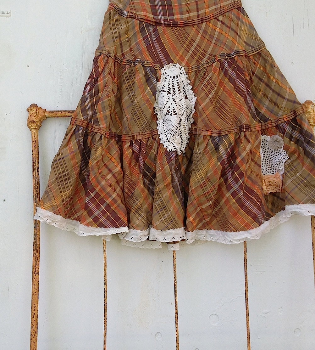 dance time summer prairie russet melon apricot plaid orange Lace rustic cowgirl isda ranch wedding Bridesmaid cottage shabby skirt