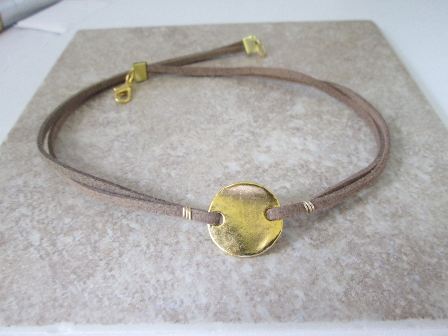Gold Hammered Disk Choker